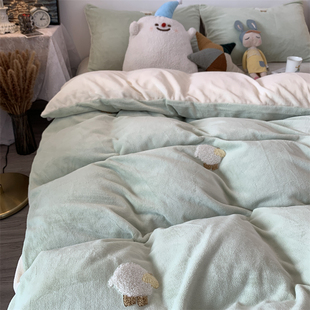 冬季加厚牛奶绒四件套小绵羊珊瑚绒被套床单法兰绒床上用品三件套