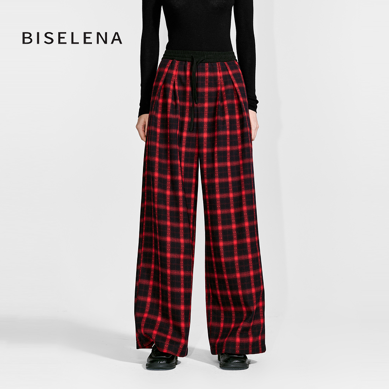 贝茜妮好柿发生复古格纹直筒裤女