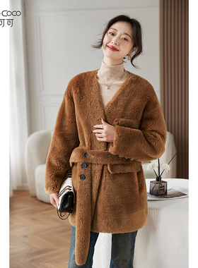 KELE COCO 节日氛围系带保暖全羊毛羊剪绒皮草