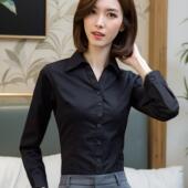 女职业干练正装 职场衬衣长袖 女款 黑色衬衫 衫 气质修身 春季 黑色衬衣