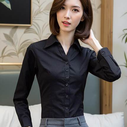黑色衬衫女职业干练正装女款衫气质修身商务风修身显瘦通勤长袖衫
