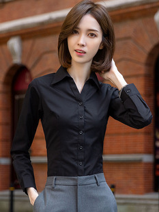 小众设计感衬衣工服优雅夏季 黑色衬衫 气质长袖 女职业干练正装 衬衫