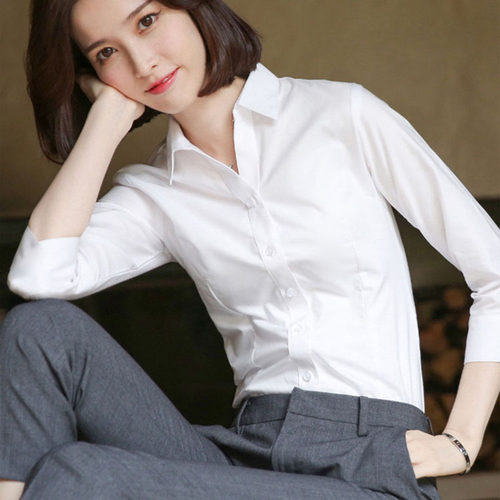 白衬衣女七分袖职业秋装新款上衣