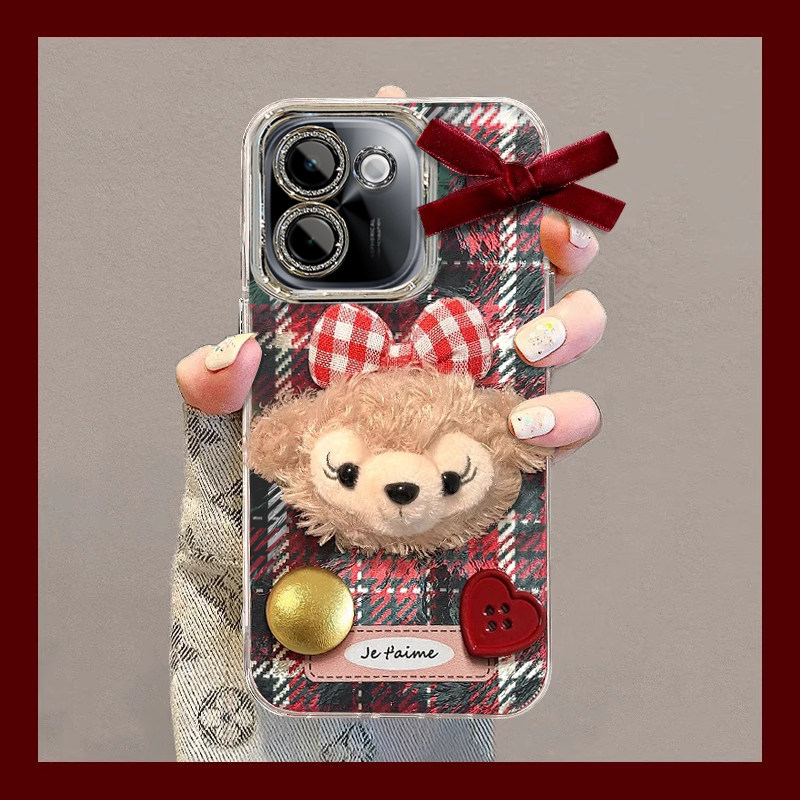 适用Y500毛绒公仔Y300pro手机壳Y200I新款100女款78plus达菲熊y77防摔76s保护套35+全包70高级感52S时尚C/33T