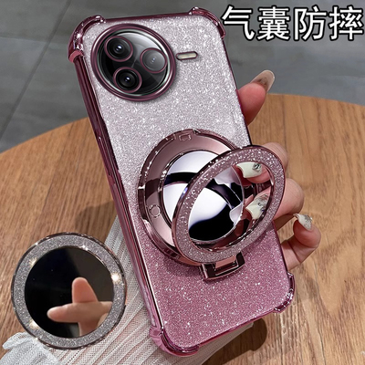 适用电镀四角防摔红米K80pro手机保护壳K70至尊冠军版全包K60E自带k50镜子k40S支架redmi女新款专用保护套ins