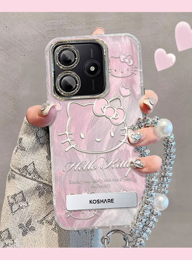 适用猫红米note14pro+手机壳13R电镀12羽纱11全包10防摔9保护套turob4pro少女3新款redmi可爱卡通自带挂绳