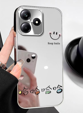 适用笑脸哈哈哈红米note14pro+手机壳13R电镀12turbo镜面极速版可爱11E女11T保护套10男防摔redmi爆款潮全包