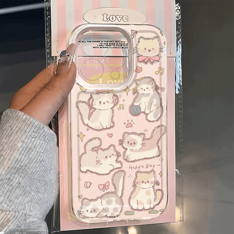 适用多只小猫苹果16E手机壳iPhone15promax透明14plus太空13mini可爱12卡通11新款8防摔7保护套xsmax男6s女xr