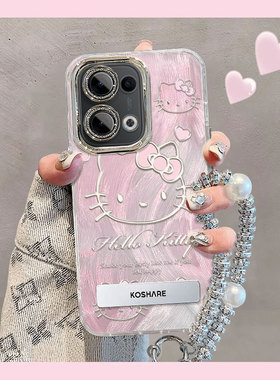 适用猫OPPOReno13手机壳12电镀11羽纱10pro+全包9防摔8保护套7少女心6新款5可爱14卡通高级感自带挂绳创意