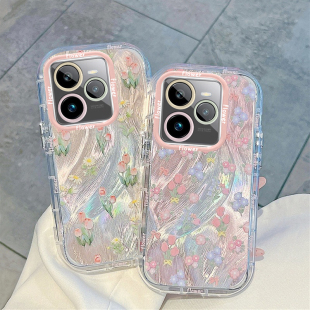 适用郁金香realmeGT7pro竞速版手机壳真我GT6羽纱NEO5SE泡芙neo3全包GT2防摔闪速版保护套neo7X新款女爆款