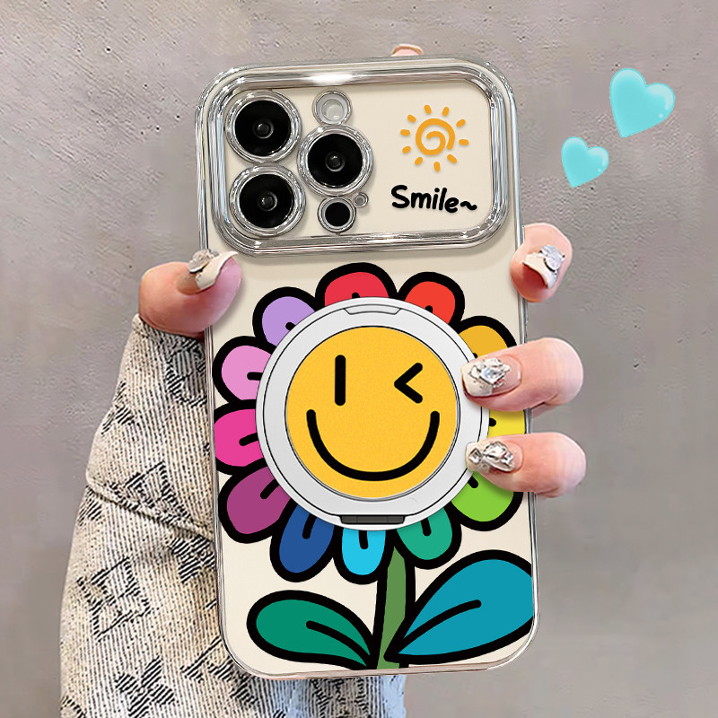 适用太阳花苹果16E手机壳iPhone15promax外壳14plus爆款13少女12全包11防摔8保护套7专用xsmax新款xr磁吸支架