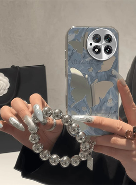 适用镜面蓝色蝴蝶一加13手机壳12电镀11个性5pro新款ACE3V少女2防摔ACEPRO保护套全包高级轻奢小清新奢华时尚