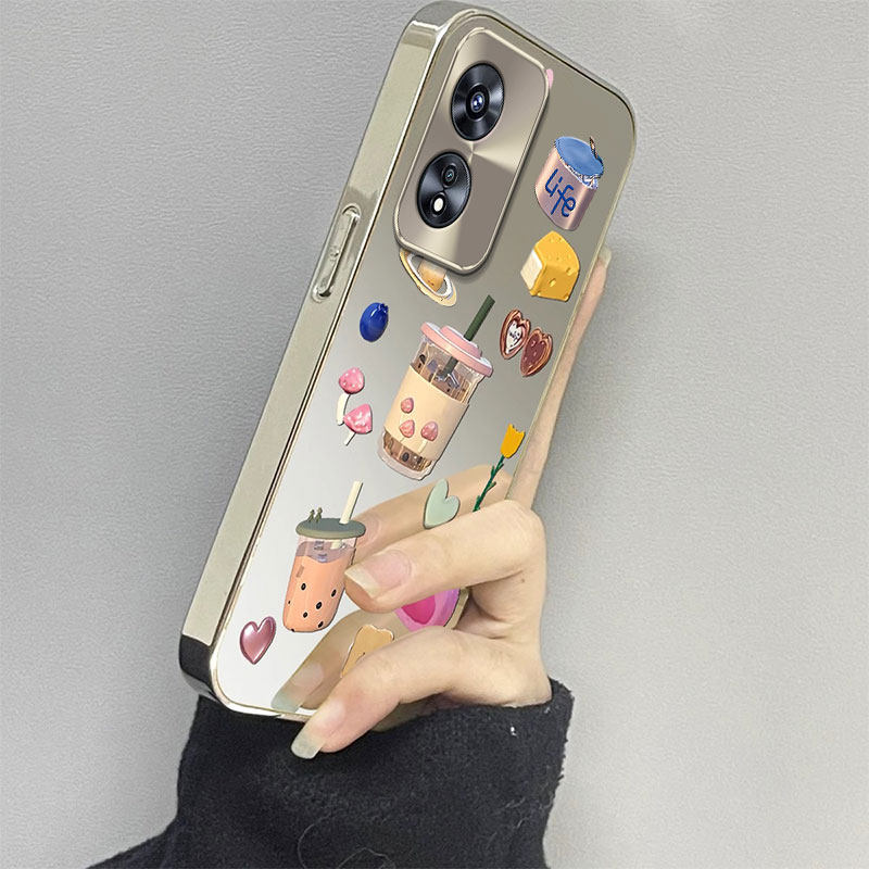 适用蛋糕奶茶OPPOA5pro手机保护壳A3iplus电镀A2M镜面A1全包活力版防摔A97保护96套95新款93S女72夏日A58X/A3