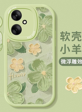 适用红米13R/C手机壳新款红米turbo3网红油画山茶花硅胶Redmi12R镜头全包红米10XPRO女红米9A艺术8防摔保护套