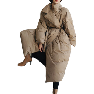 宽松大码面包服bf风学生系带外套中长款过膝羽绒棉衣加厚保暖棉袄