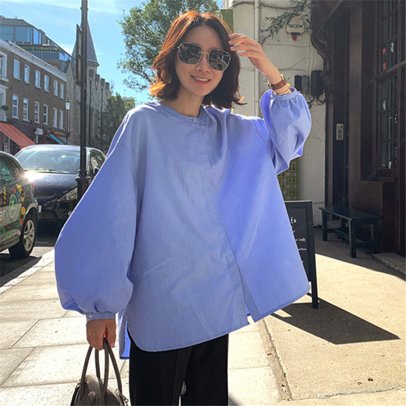 宽松大码衬衫灯笼袖娃娃衫bf风休