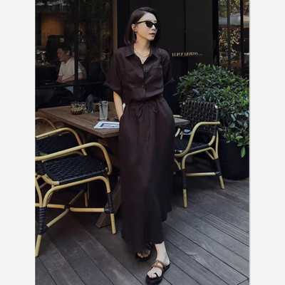 气质衬衫连衣裙亚麻显瘦衬衫长裙