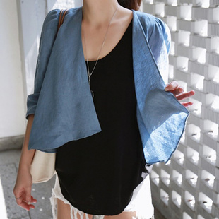 韩版棉麻薄开衫女斗篷短款外套宽松大码防晒衣学生披肩休闲空调衫