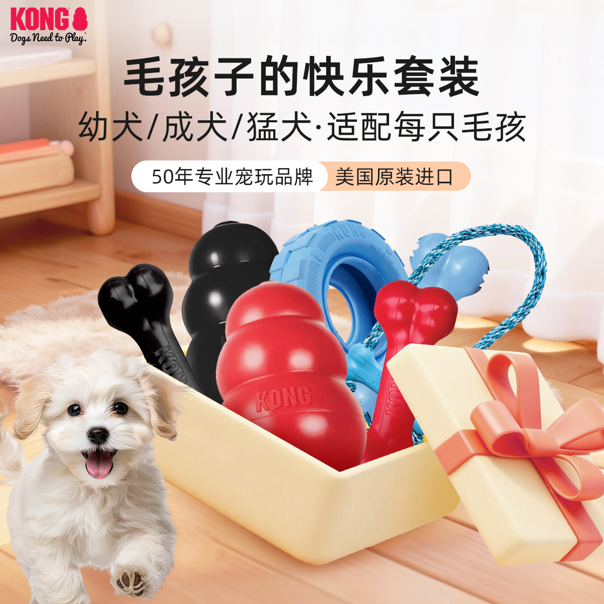 KONG狗狗玩具漏食葫芦骨头玩具耐咬磨牙趣味组合套装
