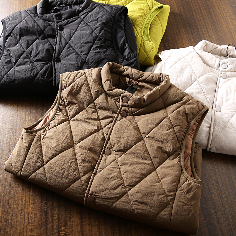 复古绗缝！防风保暖！秋冬男女纯色时尚立领休闲棉马甲背心外套潮