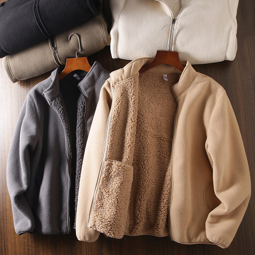 保暖仿羊羔绒＋摇粒绒立领夹克
