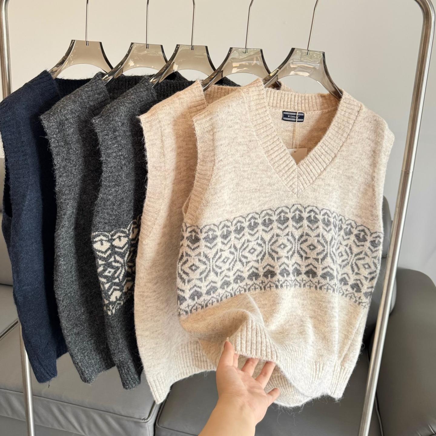 美式休闲！绵羊毛混纺宽松休闲针织马甲男女同款无袖毛衣背心坎肩