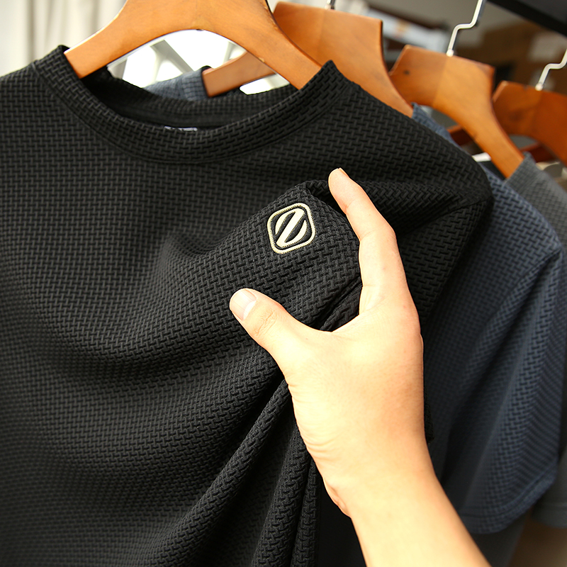 Z标压印！3D镂空透气竹节面料！夏季男士冰丝爽滑圆领时尚短袖T恤