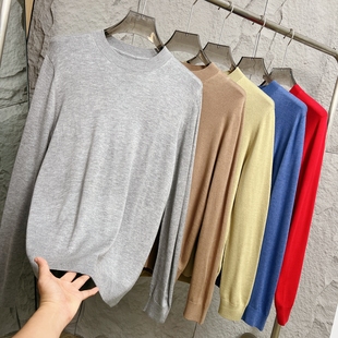 纯色亲肤弹力针织衫 撤柜H单 秋冬男士 绵羊毛混纺 毛衣潮 桑蚕丝