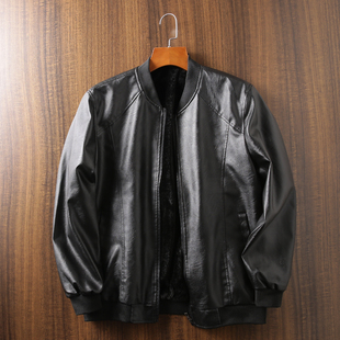 加绒加厚棒球领机车皮衣夹克外套潮 秋冬男士 高端线 生态超纤皮