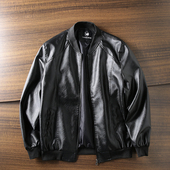 光泽感 春秋款 男士 捡漏福利 时尚 休闲螺纹棒球领PU皮夹克外套潮