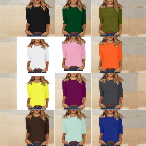 Women's plus size 3xl 2xl round neck T-shirt solid color top