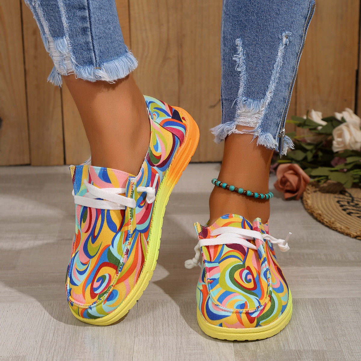 2025 Graffiti Lazy Canvas Flat Shoes