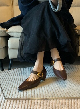 Women's Metal Buckle Retro Pointed High Heels Single Shoes