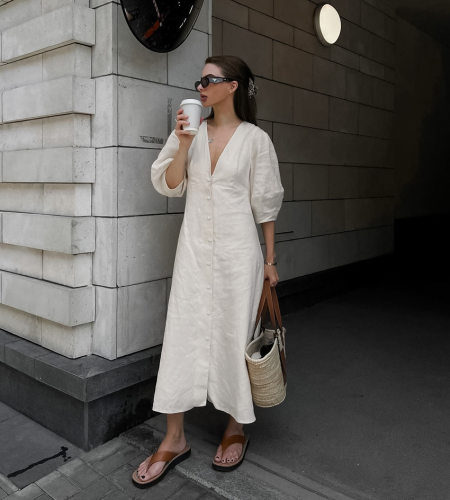 DRESS OPEN BACK LOOSE V-NECK SHIRT DRESS 衬衫裙