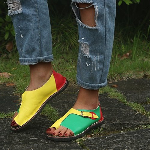 2025 vintage color blocked flat sandals in plus size