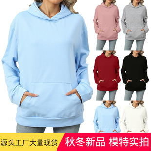 pocket hooded hoodie solid top 2025 color casual