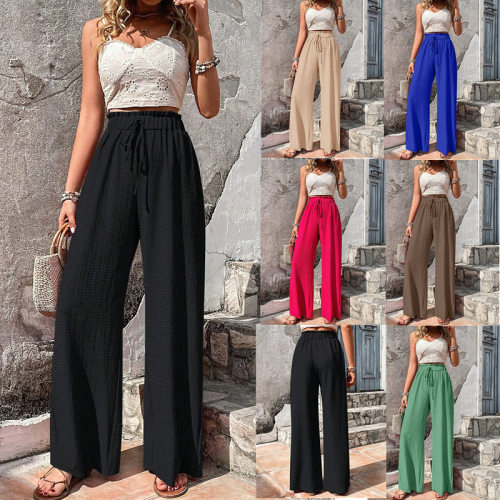 New fashionable versatile bubble grid casual wide leg pants