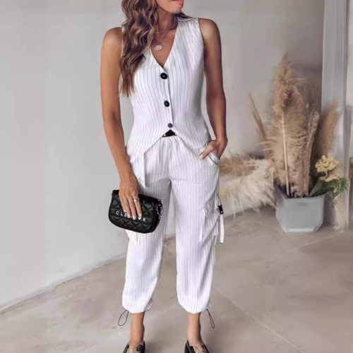 Women's casual printed sleeveless vest and pants set 套装