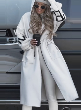 2026 Fashion and Leisure Hooded Long Splicing Coat 拼接外套