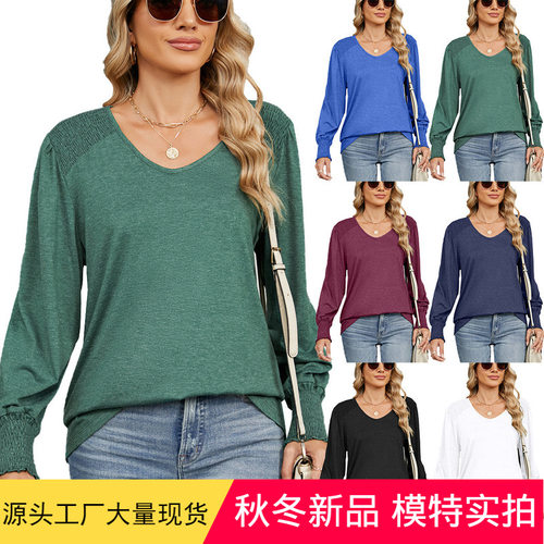 2025 loose lantern sleeves loose pleated t-shirt women's top
