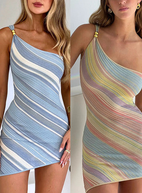 2026 Off-the-shoulder Elastic Print Bodycon Dress 度假连衣裙