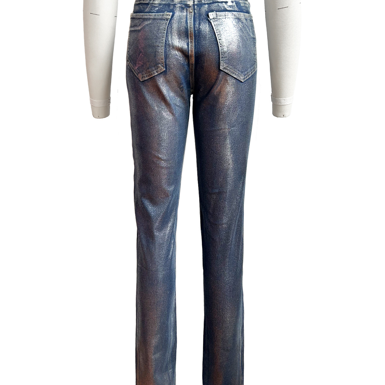 29025 hot stamping process for silver tight elastic jeans