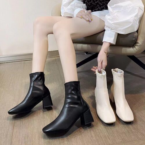 women, fashionable back zipper high-heeled short Martin boot