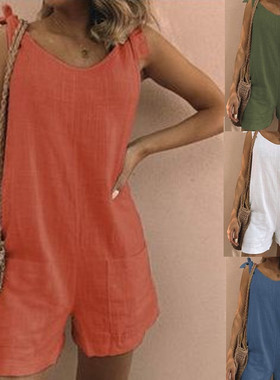 Cotton and linen patch pocket loose jumpsuit 口袋宽松连体裤