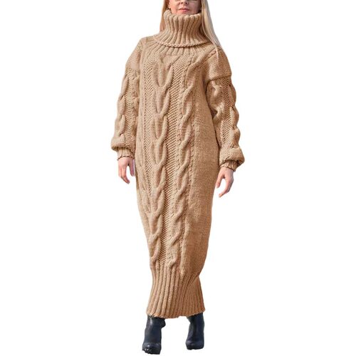 Long high neck loose Fried Dough Twists solid color sweater