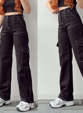 2024 casual pants pocket long pants work pants 牛仔裤黑色