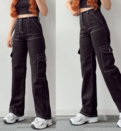 2024 casual pants pocket long pants work pants 牛仔裤黑色
