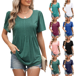 Neck Pulling Loose 2025 shirt Round Top Spring