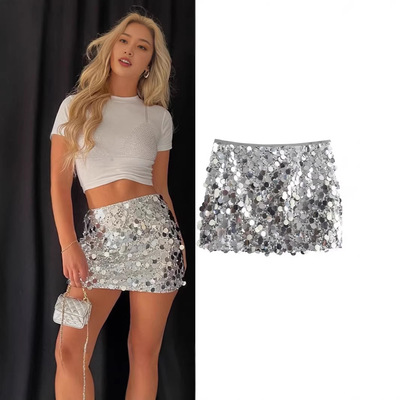 2026 Bag Hip Glitter Mini Skirt  包臀亮片迷你短裙