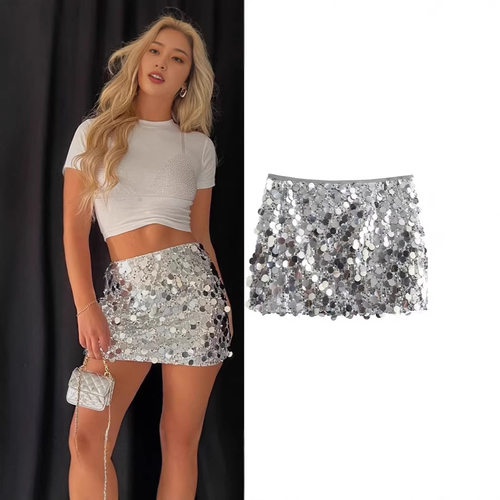 2026 Bag Hip Glitter Mini Skirt  包臀亮片迷你短裙
